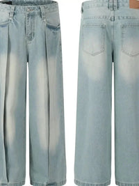 Men's Wash Pleated Wide Leg Jeans - Update AvenueTrendsi100400578674797100400578674797Men's Wash Pleated Wide Leg JeansBlue