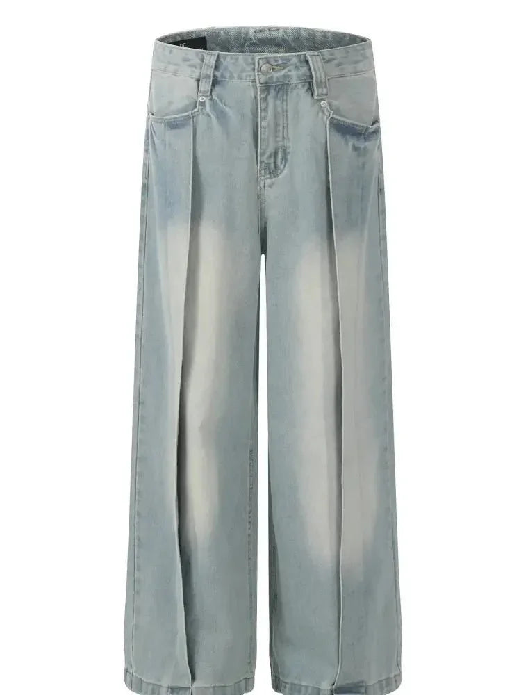 Men's Wash Pleated Wide Leg Jeans - Update AvenueTrendsi100400578674797100400578674797Men's Wash Pleated Wide Leg JeansBlue