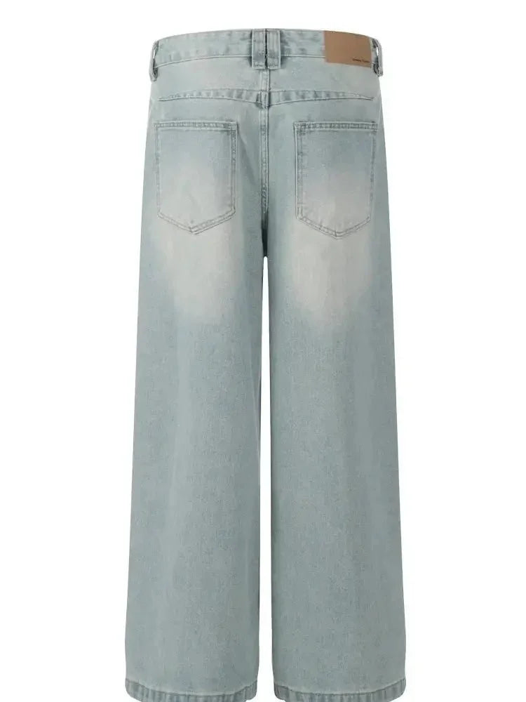 Men's Wash Pleated Wide Leg Jeans - Update AvenueTrendsi100400578674797100400578674797Men's Wash Pleated Wide Leg JeansBlue