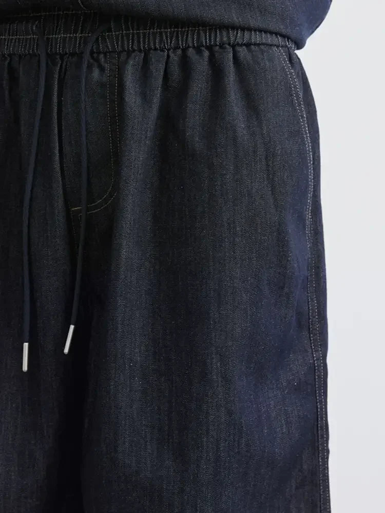 Men's Wash Short Sleeve Top and Shorts Denim Set