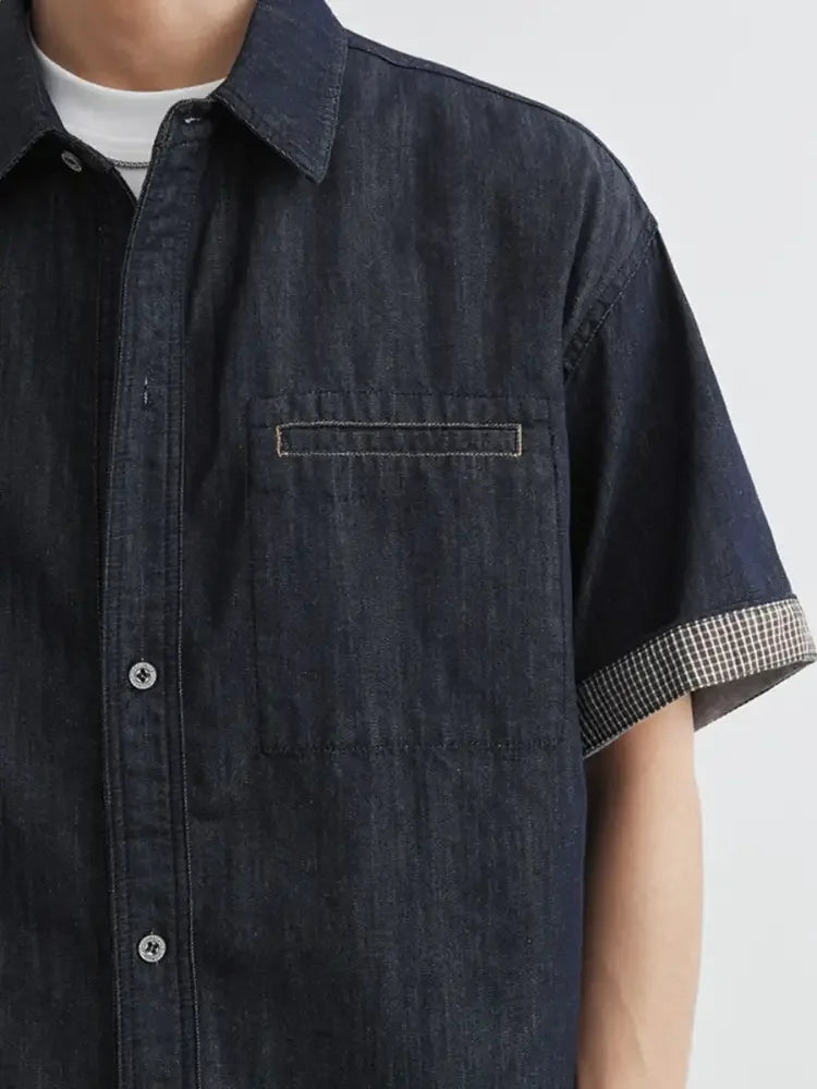 Men's Wash Short Sleeve Top and Shorts Denim Set