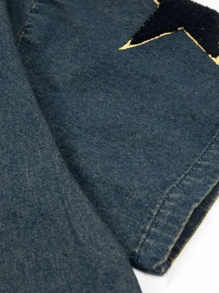 Men's Washed Baseball Collar Denim Shirt with Embroidered Detail - Update AvenueTrendsi100400601643671100400601643671Men's Washed Baseball Collar Denim Shirt with Embroidered DetailDark
