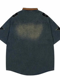 Men's Washed Baseball Collar Denim Shirt with Embroidered Detail - Update AvenueTrendsi100400601643671100400601643671Men's Washed Baseball Collar Denim Shirt with Embroidered DetailDark