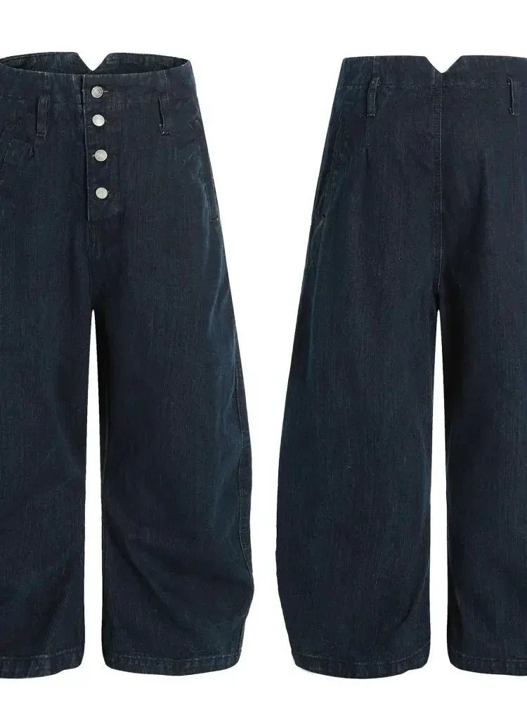 Men's Washed Button Fly Curved Jeans - Update AvenueTrendsi100400273606225100400273606225Men's Washed Button Fly Curved JeansDark Blue