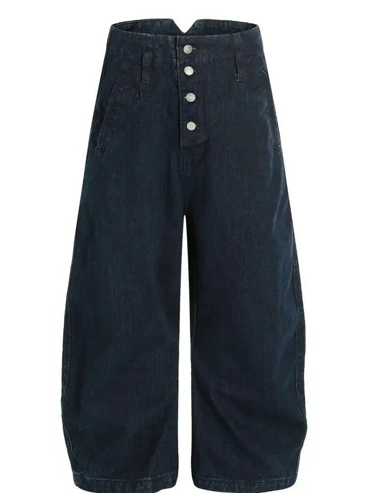 Men's Washed Button Fly Curved Jeans - Update AvenueTrendsi100400273606225100400273606225Men's Washed Button Fly Curved JeansDark Blue