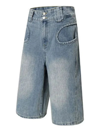 Men's Washed Denim Bermuda Shorts with Curved Pocket Detail - Update AvenueTrendsi100400163838624100400163838624Men's Washed Denim Bermuda Shorts with Curved Pocket DetailBlue
