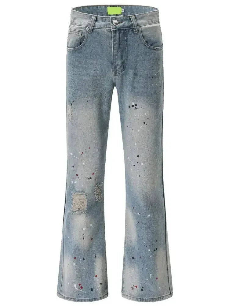 Men's Washed Distressed Bootcut Jeans - Update AvenueTrendsi100400270435019100400270435019Men's Washed Distressed Bootcut JeansBlue