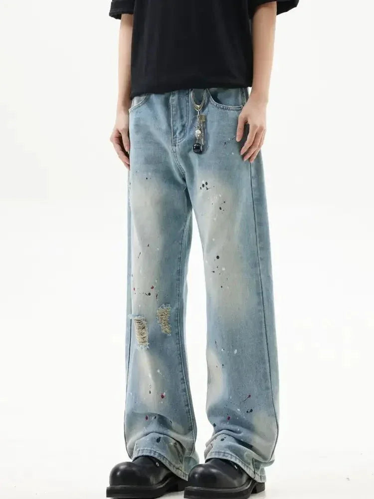 Men's Washed Distressed Bootcut Jeans - Update AvenueTrendsi100400270435019100400270435019Men's Washed Distressed Bootcut JeansBlue