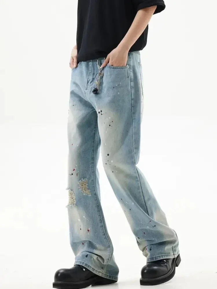 Men's Washed Distressed Bootcut Jeans - Update AvenueTrendsi100400270435019100400270435019Men's Washed Distressed Bootcut JeansBlue
