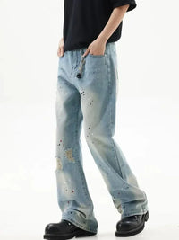 Men's Washed Distressed Bootcut Jeans - Update AvenueTrendsi100400270435019100400270435019Men's Washed Distressed Bootcut JeansBlue