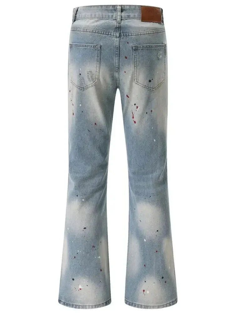 Men's Washed Distressed Bootcut Jeans - Update AvenueTrendsi100400270435019100400270435019Men's Washed Distressed Bootcut JeansBlue