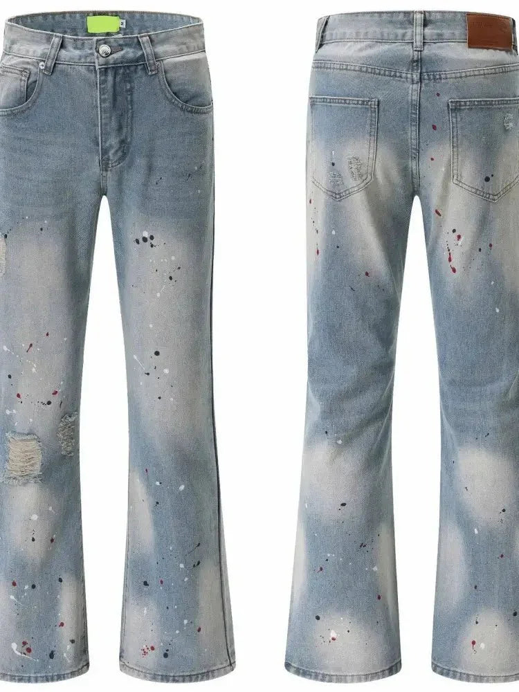 Men's Washed Distressed Bootcut Jeans - Update AvenueTrendsi100400270435019100400270435019Men's Washed Distressed Bootcut JeansBlue