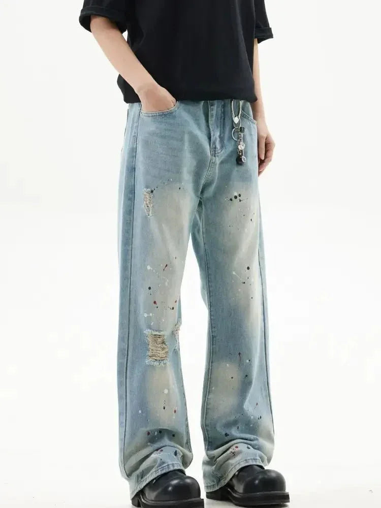 Men's Washed Distressed Bootcut Jeans - Update AvenueTrendsi100400270435019100400270435019Men's Washed Distressed Bootcut JeansBlue