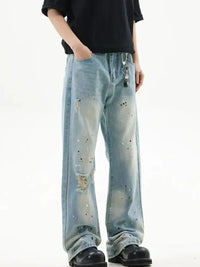 Men's Washed Distressed Bootcut Jeans - Update AvenueTrendsi100400270435019100400270435019Men's Washed Distressed Bootcut JeansBlue