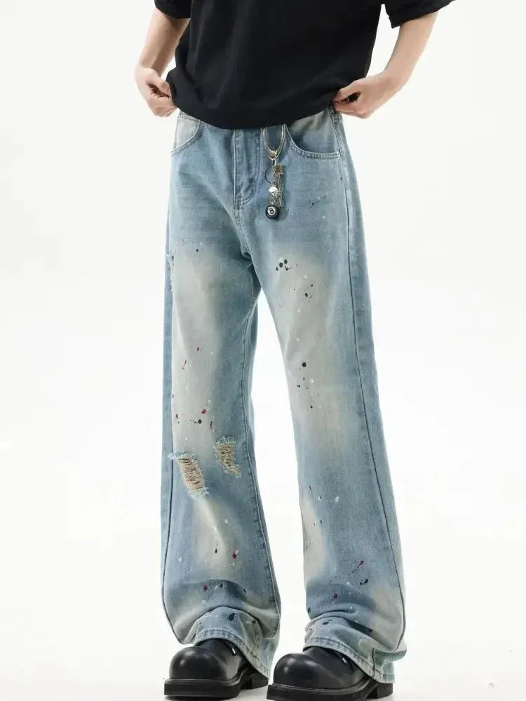 Men's Washed Distressed Bootcut Jeans - Update AvenueTrendsi100400270435019100400270435019Men's Washed Distressed Bootcut JeansBlue