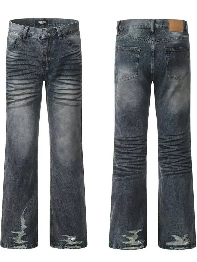 Men's Washed Distressed Wide - Leg Jeans - Update AvenueTrendsi100400841660145100400841660145Men's Washed Distressed Wide - Leg JeansDirty Stained Blue