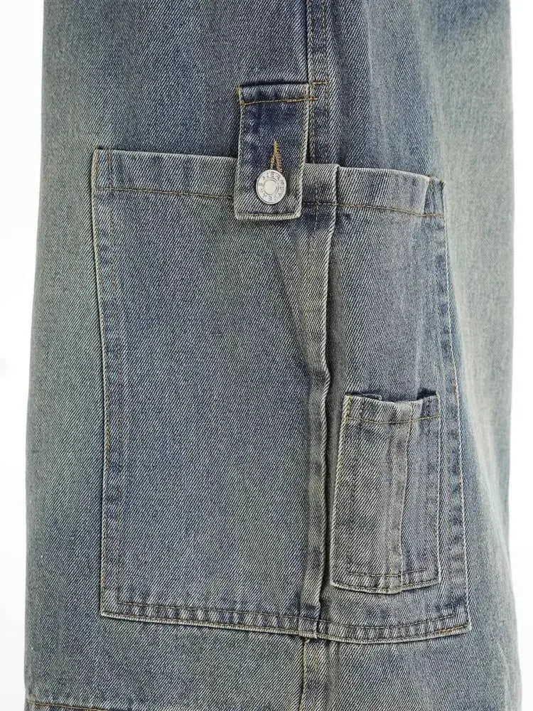Men's Washed Loose Fit Cargo Denim Shorts