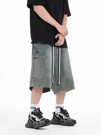 Men's Washed Loose Fit Cargo Denim Shorts