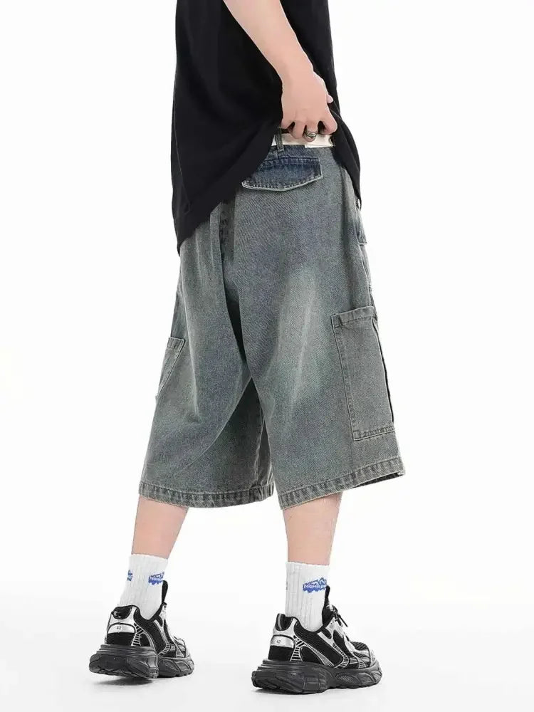 Men's Washed Loose Fit Cargo Denim Shorts