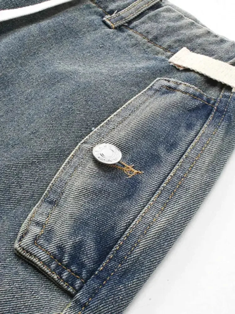 Men's Washed Loose Fit Cargo Denim Shorts