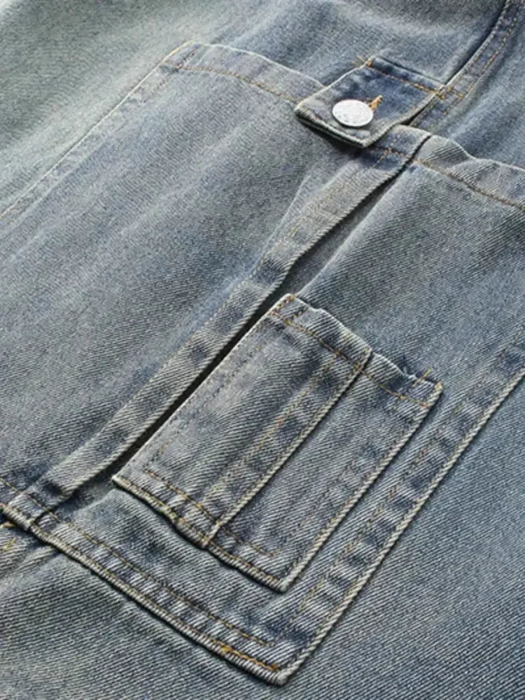Men's Washed Loose Fit Cargo Denim Shorts