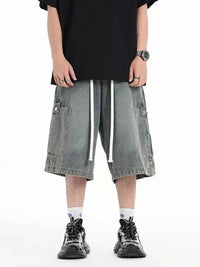 Men's Washed Loose Fit Cargo Denim Shorts