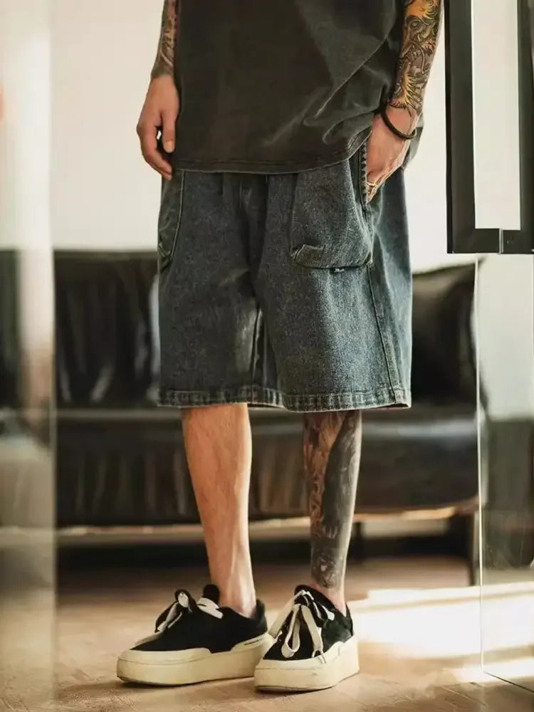 Men's Washed Loose Fit Denim Shorts