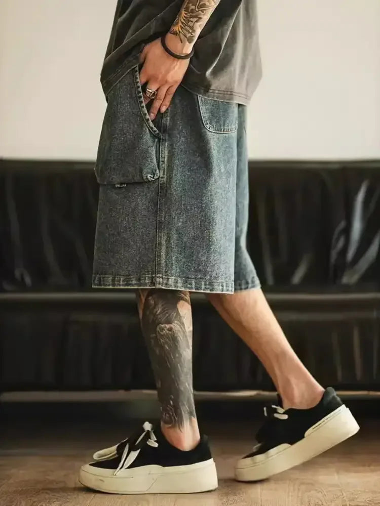 Men's Washed Loose Fit Denim Shorts