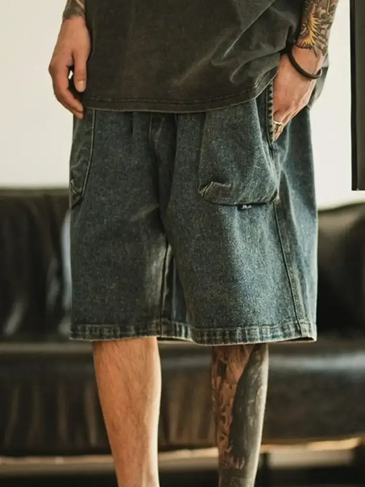 Men's Washed Loose Fit Denim Shorts