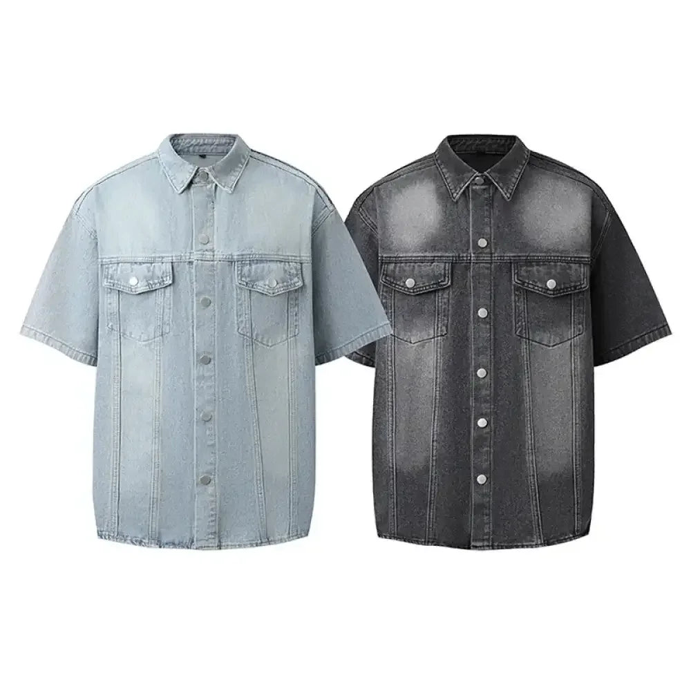 Men's Washed Short Sleeve Denim Shirt