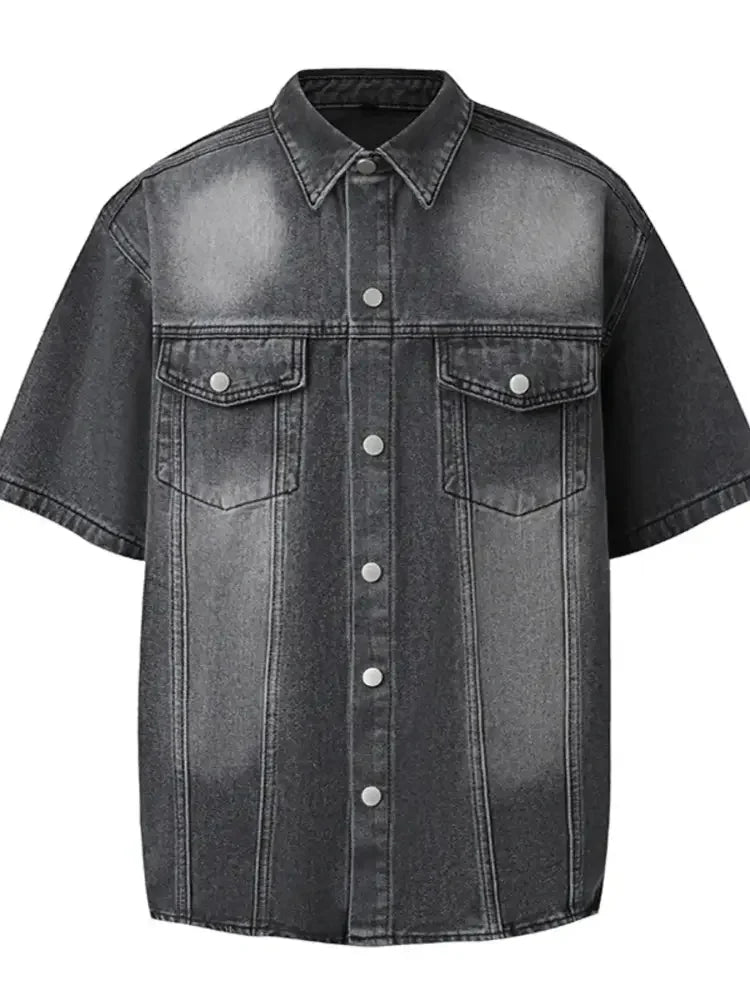 Men's Washed Short Sleeve Denim Shirt