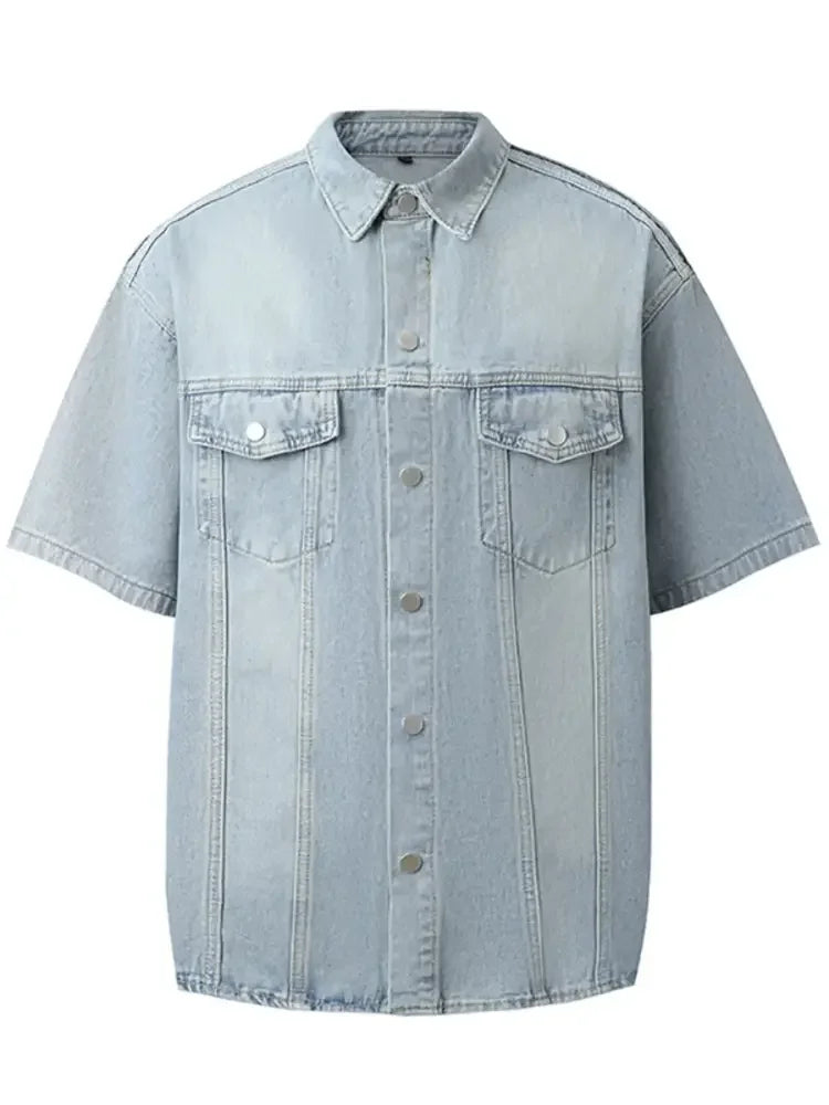 Men's Washed Short Sleeve Denim Shirt