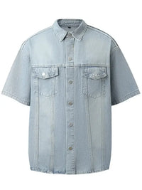 Men's Washed Short Sleeve Denim Shirt