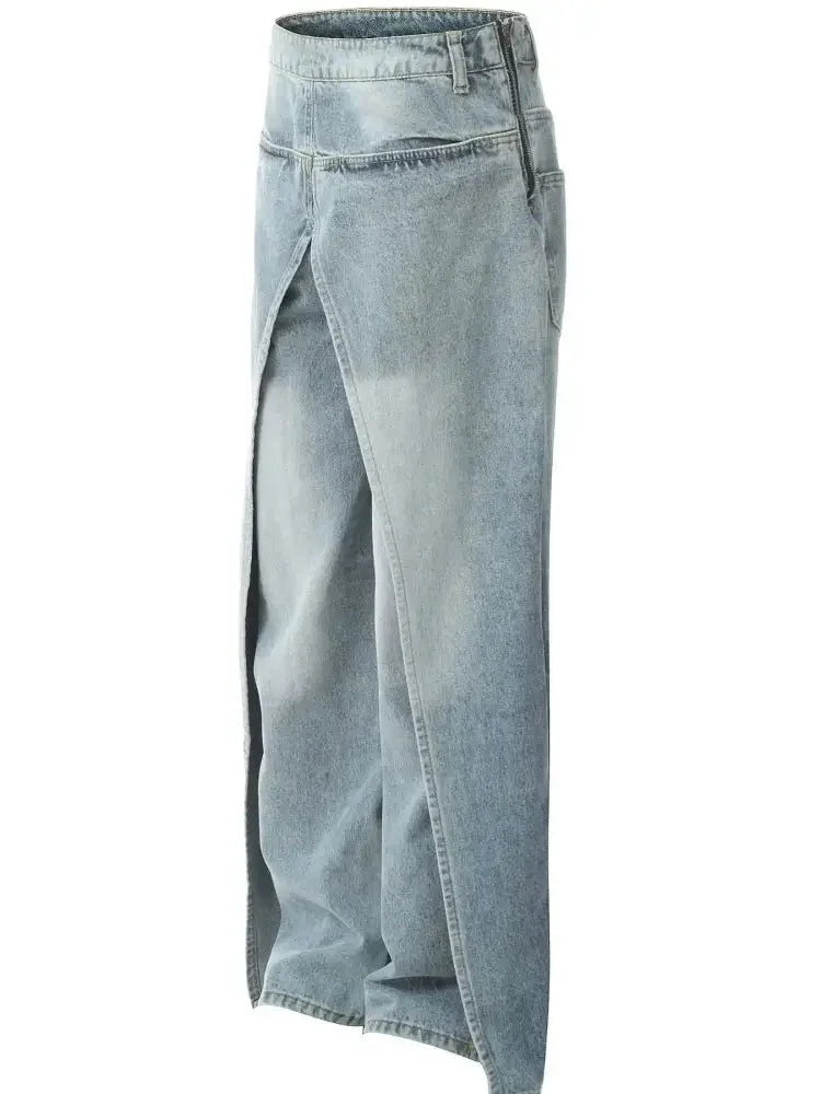 Men's Washed Straight Jeans with Side Zipper - Update AvenueTrendsi100400039083968100400039083968Men's Washed Straight Jeans with Side ZipperBlue