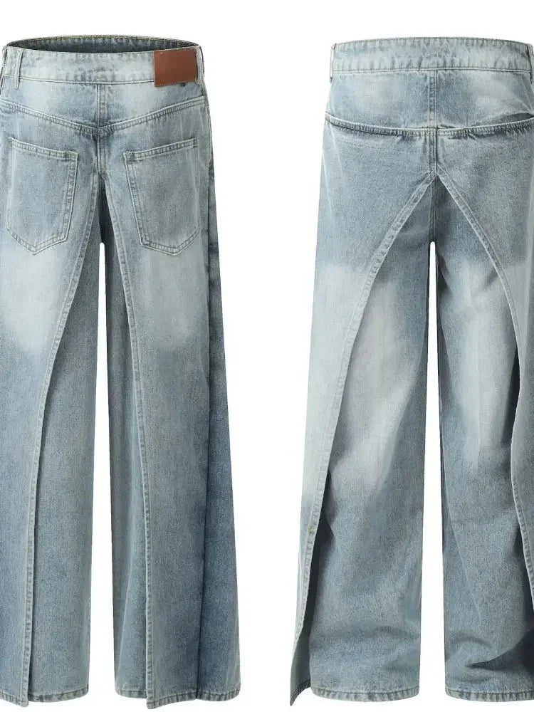 Men's Washed Straight Jeans with Side Zipper - Update AvenueTrendsi100400039083968100400039083968Men's Washed Straight Jeans with Side ZipperBlue