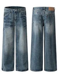 Men's Washed Straight Jeans with Studded Decor - Update AvenueTrendsi100400272050188100400272050188Men's Washed Straight Jeans with Studded DecorBlue