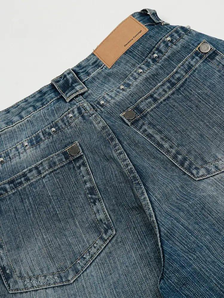 Men's Washed Straight Jeans with Studded Decor - Update AvenueTrendsi100400272050188100400272050188Men's Washed Straight Jeans with Studded DecorBlue
