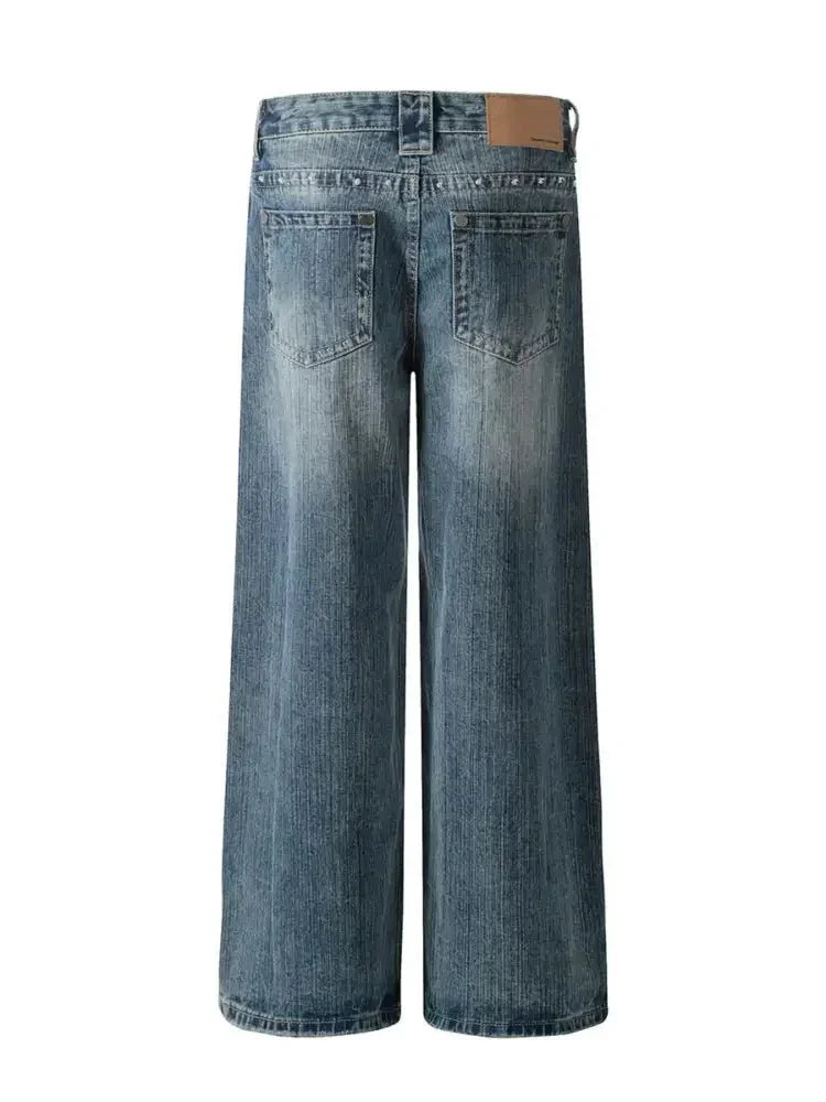 Men's Washed Straight Jeans with Studded Decor - Update AvenueTrendsi100400272050188100400272050188Men's Washed Straight Jeans with Studded DecorBlue