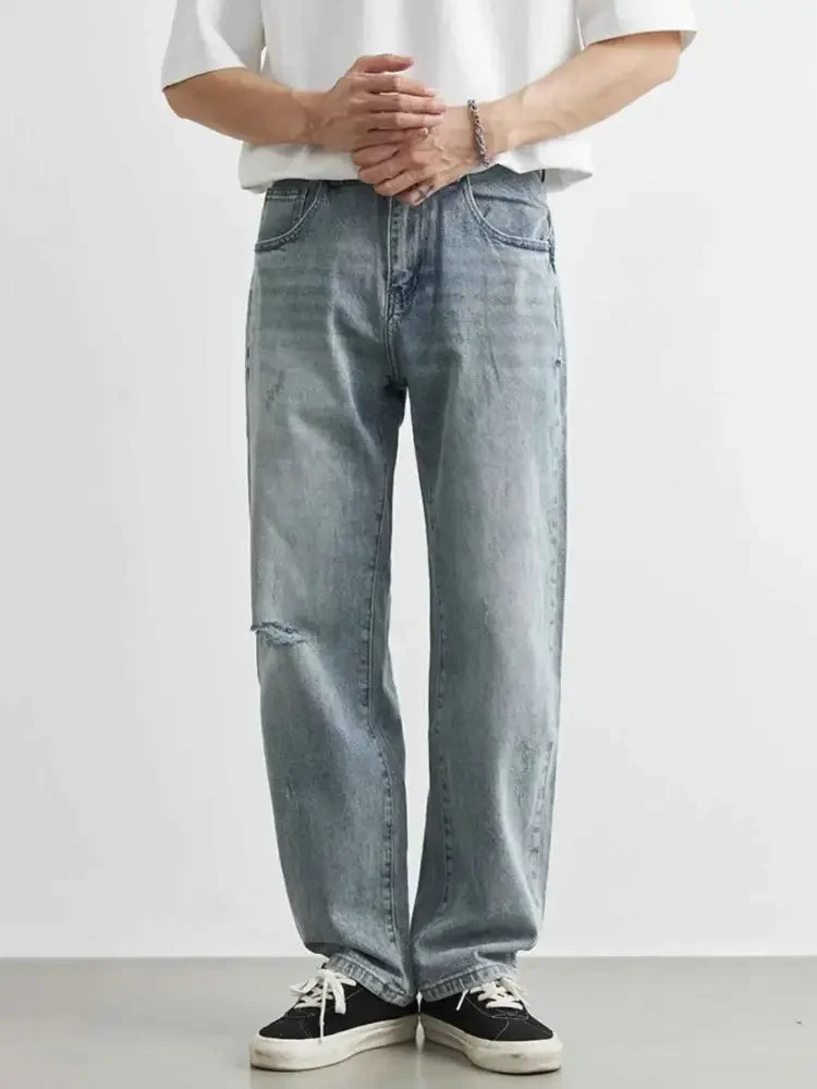 Men's Washed Wide Leg Distressed Jeans