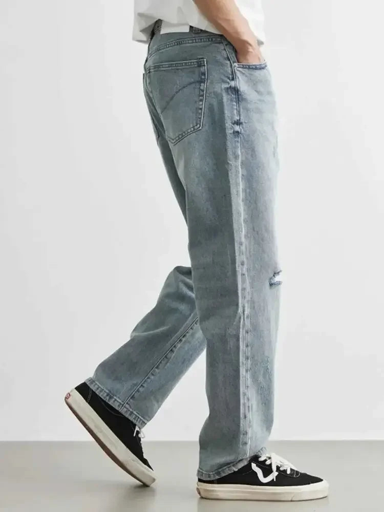 Men's Washed Wide Leg Distressed Jeans