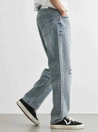 Men's Washed Wide Leg Distressed Jeans