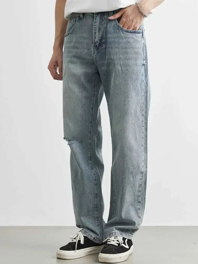 Men's Washed Wide Leg Distressed Jeans