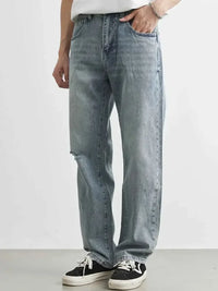 Men's Washed Wide Leg Distressed Jeans