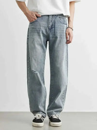 Men's Washed Wide Leg Distressed Jeans