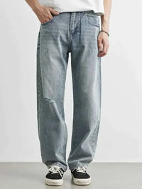 Men's Washed Wide Leg Distressed Jeans