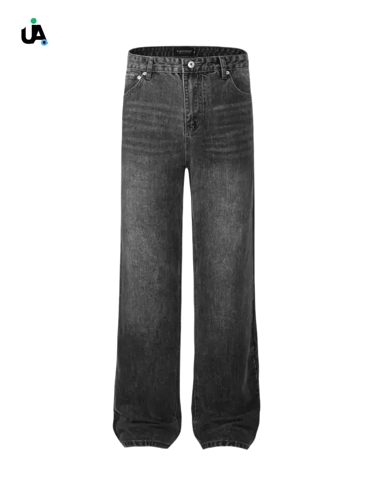 Washed black wide leg jeans with button fly from Men’s Washed Wide Leg Jeans collection