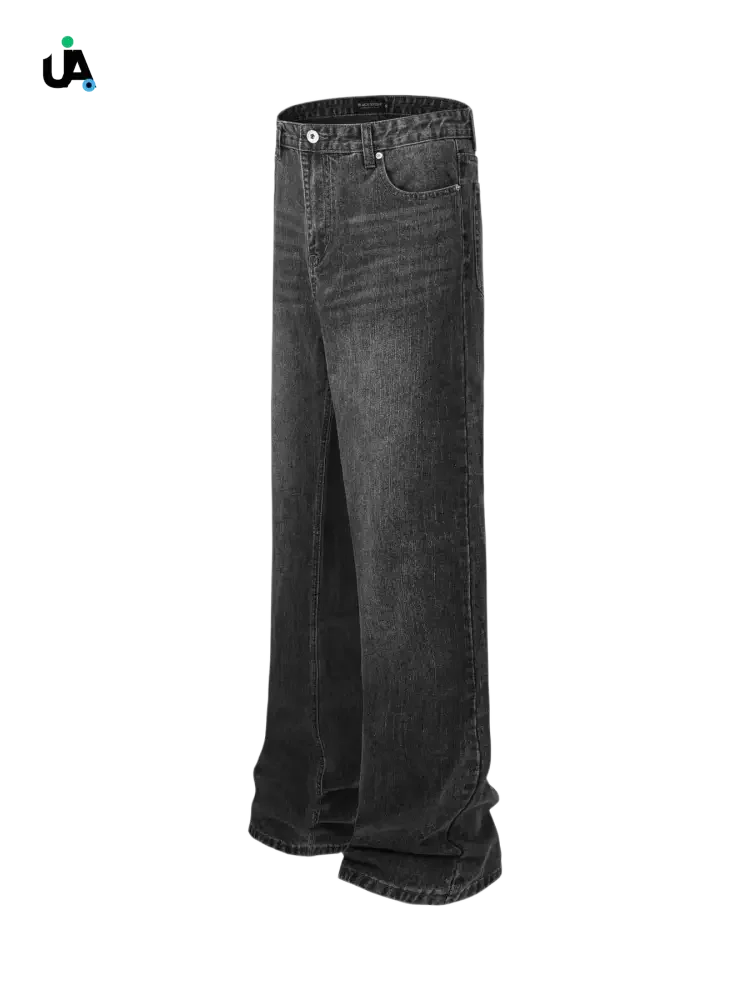 Washed black washed wide leg jeans with a loose fit for men