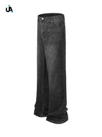 Washed black washed wide leg jeans with a loose fit for men