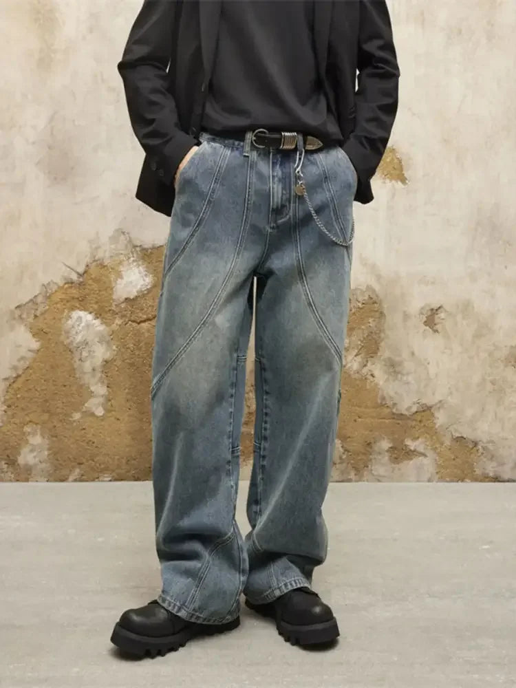 Men's Washed Wide Leg Jeans