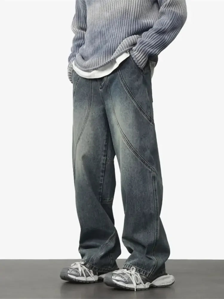 Men's Washed Wide Leg Jeans